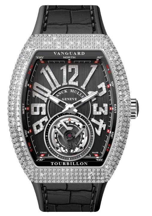Buy Franck Muller Vanguard Tourbillon Stainless Steel White Diamonds Case and Numerals- Black Replica Watch for sale Cheap Price V 41 T D NBR CD (NR) (AC) (NR DIAM AC)